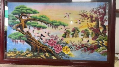 Tranh đá quý tùng hạc diên niên