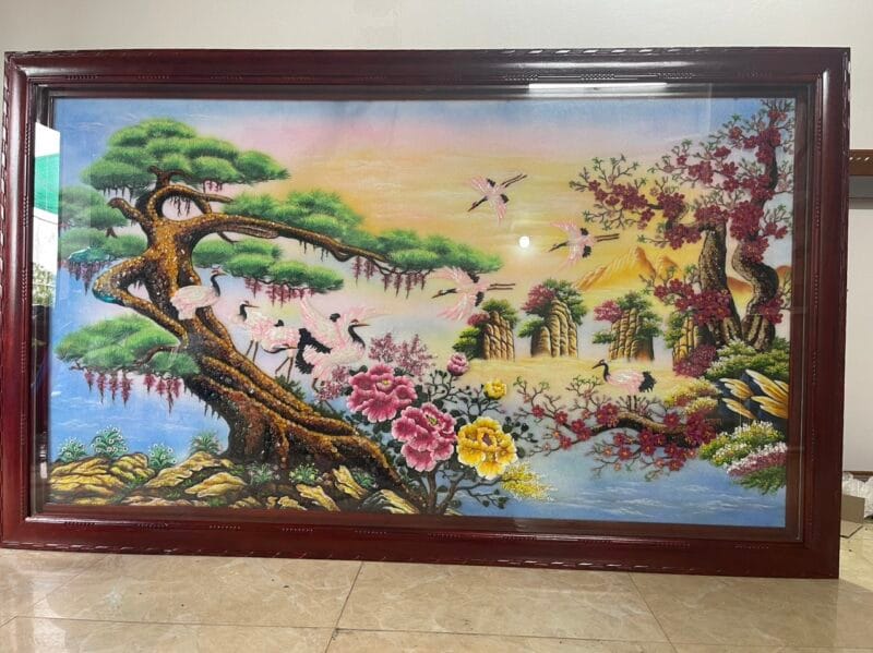 Tranh đá quý tùng hạc diên niên