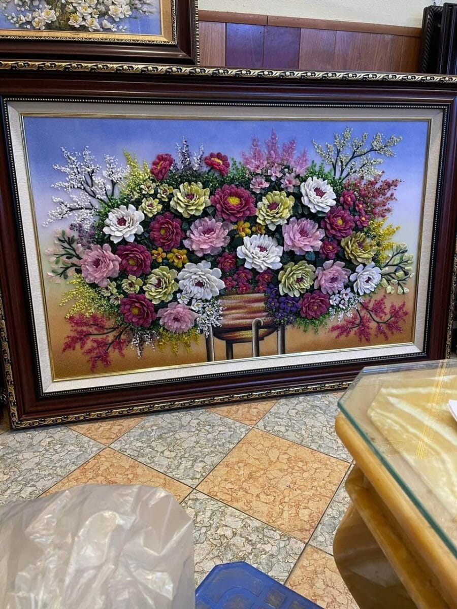 Tranh đá quý giỏ hoa