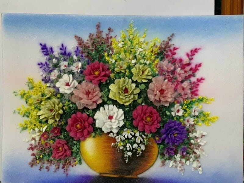 Tranh đá quý giỏ hoa