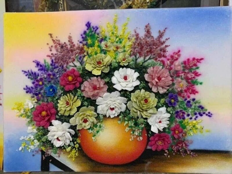 Tranh đá quý giỏ hoa