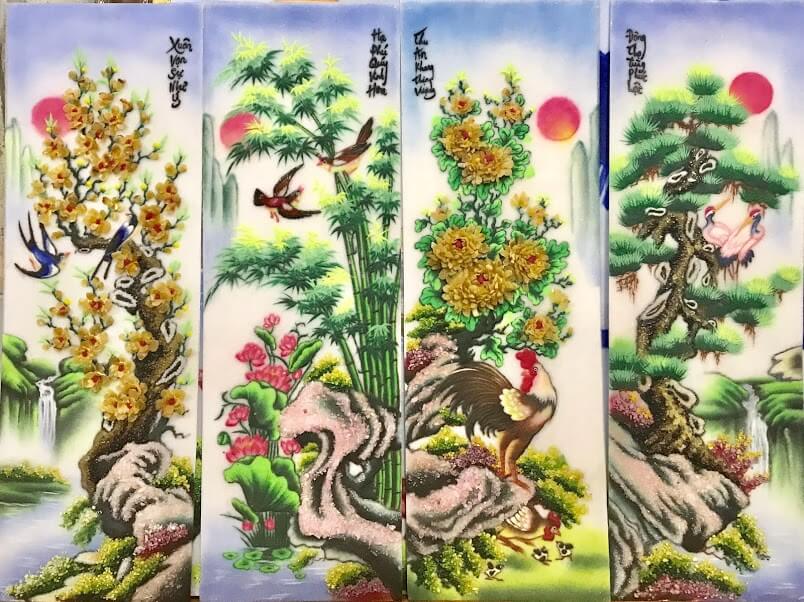 Tranh Đá Quý Tứ Quý "Tùng Trúc Cúc Mai" - Biểu Tượng Của May Mắn, Phúc Lộc Thọ